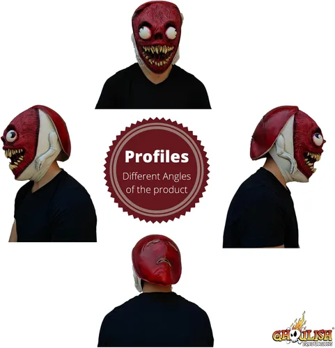 Vista 6 de Ghoulish Productions Máscara de gusano de puente máscara de látex de criatura de piel roja Máscara de piel roja con ojos negros Máscara de Halloween