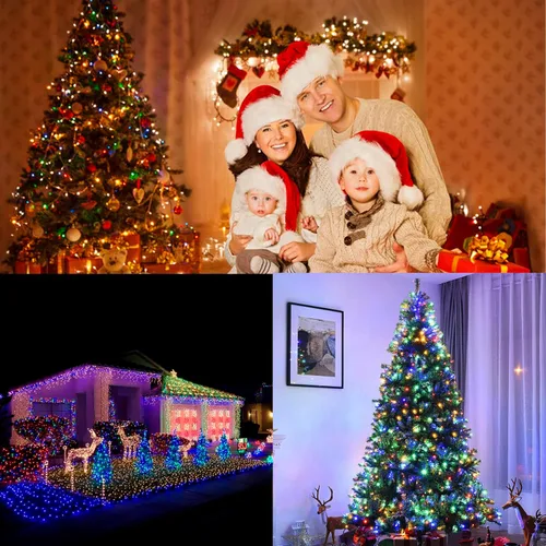 Vista 5 de PABIPABI Guirnalda de luces de Navidad de 31 pies, 100 LT, mini luces LED multicolor, enchufable, decoración del hogar para árbol de Navidad