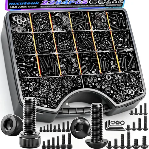 Vista 14 de mxuteuk Juego de tornillos M5 de 185 piezas, kit de tuercas, pernos y tornillos de cabeza hexagonal M5, pernos de acero de aleación de grado 12.9