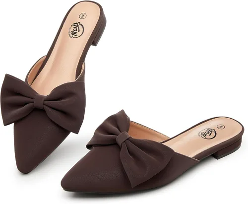 Vista 13 de Trary - Sandalias con lazo y puntera puntiaguda para mujer, modernas, talla 5 B- marrón