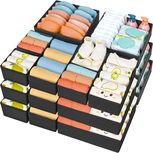 Vista 34 de DIMJ Organizador de cajones para ropa, paquete de 12 unidades, organizadores plegables para bebé, organizador de almacenamiento y cómoda para Beige