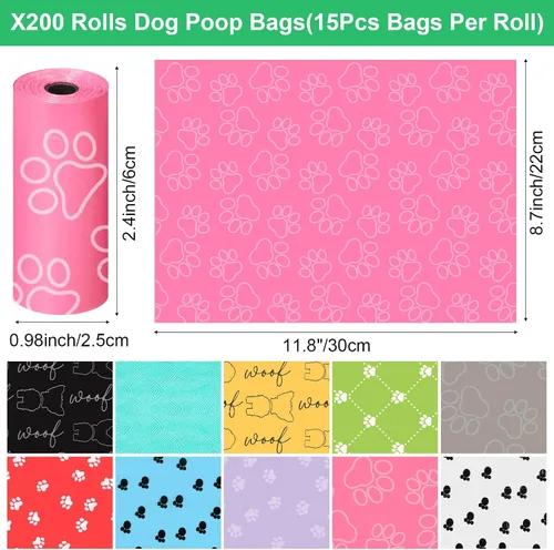 Vista 2 de Thenshop 3000 rollos de bolsas de plástico para excrementos de perro, 200 rollos, desechables, para perros, mascotas, excrementos, exteriores