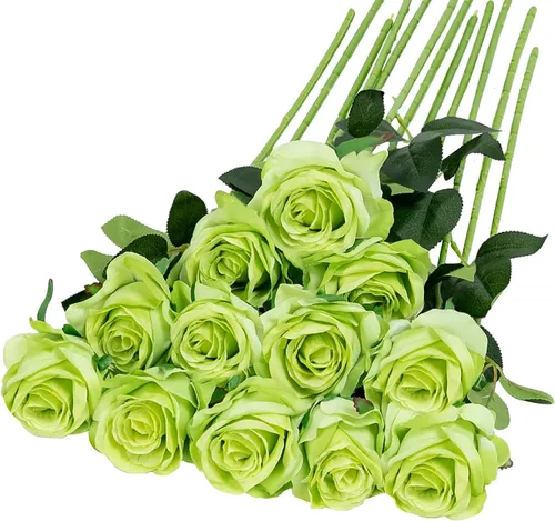 Vista 19 de Hawesome - Ramo de 12 rosas artificiales de seda con tallo largo para decoración del hogar, boda, fiesta (Negro-1)
