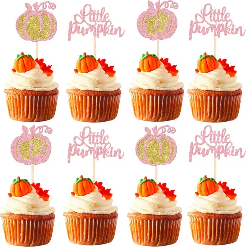 Vista 29 de Rsstarxi Paquete de 36 adornos para cupcakes de calabaza pequeña, revelación de género, baby shower, fiesta, decoración de tartas, calabaza