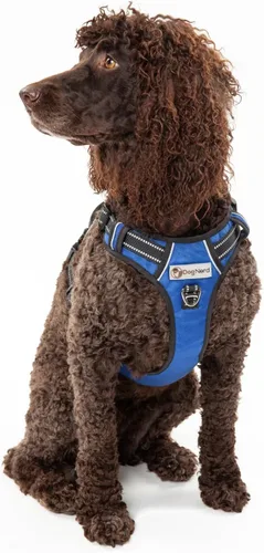 Vista 9 de Chaleco/arnés de cobertura completa ajustable de alta calidad para perros grandes (50-90 libras), clips de metal, mango acolchado, 2 clips