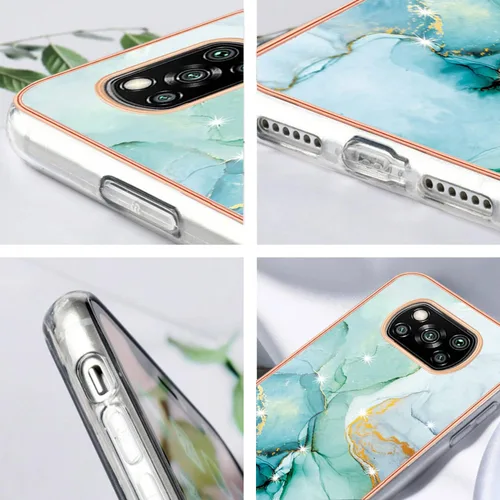 Vista 6 de Funda de teléfono para Xiaomi Poco X3 Pro Clear Siliocne Edge, rosa elegante diseño de mármol para Xiaomi Poco X3 Pro Funda a prueba de golpes Verde