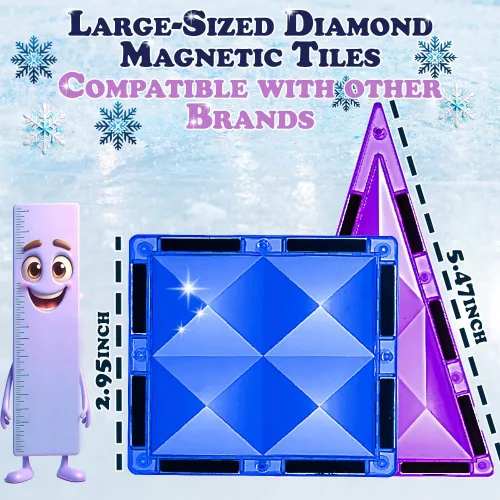 Vista 5 de Little Pi 102 piezas de bloques de construcción con azulejos magnéticos de castillo de princesa congelada - Bloques de diamante 3D, juguetes