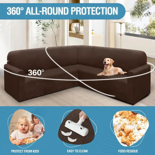 Vista 24 de HDCAXKJ Fundas de sofá seccional de esquina de terciopelo elástico en forma de L, juego de fundas deslizantes suaves y gruesas en forma de U