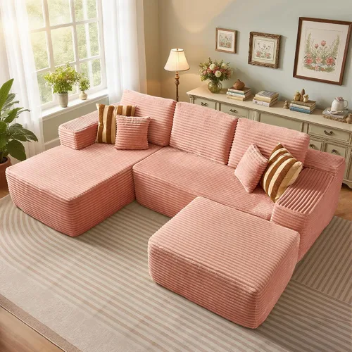Vista 44 de Sofá modular Cloud de 96 pulgadas con tumbona, asiento profundo en forma de L, moderno sofá cama sin hueso, no requiere montaje, sofás sin hueso