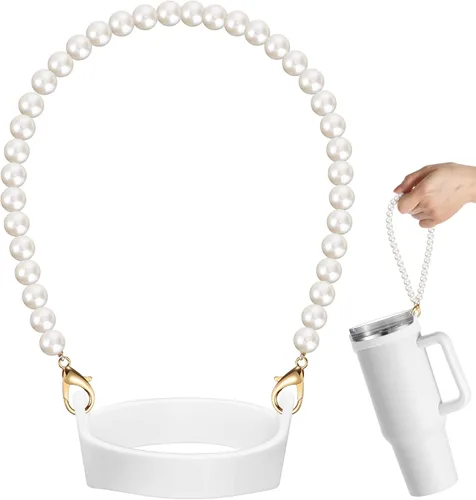 Vista 8 de SiliFine Soporte de Asa de Botella de Agua de Silicona con Correa de Perlas Compatible con Accesorios de Taza Stanley, Encantos, Portabotellas