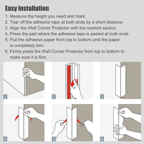 Vista 6 de Protector de esquina de pared, protectores de esquina autoadhesivos, 1.58 pulgadas de ancho x 35.4 pulgadas de largo, PVC grueso para pared