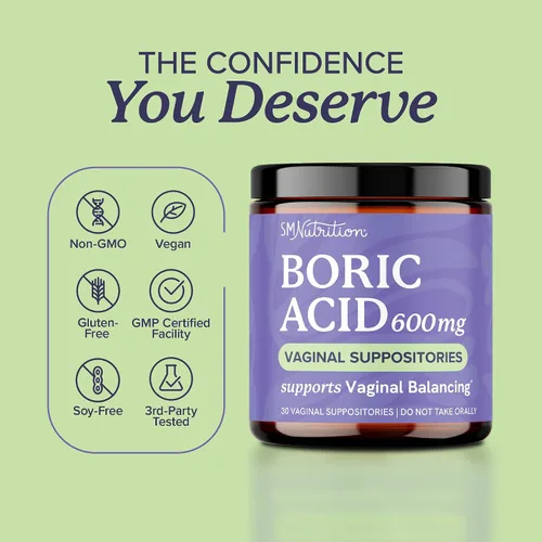 Vista 8 de Supositorios de ácido bórico para mujeres de 600 mg Equilibrio de pH, olor vaginal y picazón Higiene femenina y apoyo de salud íntima Ácido