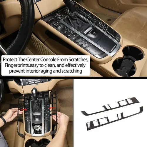 Vista 3 de 100% fibra de carbono real Car Styling Center Console Panel de cambio de marchas, decoración lateral, marco adhesivo para Porsche Macan 2014-2020
