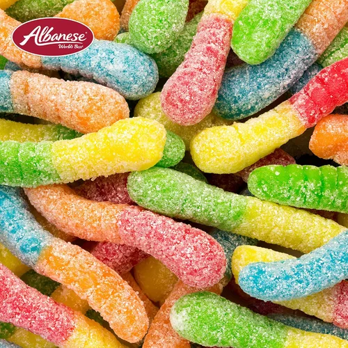 Vista 6 de Albanese -Gusanos de gomita ácidos, pequeños y de neón, 4.5 libras de golosina 5 Super Sour Flavors, Soft & Chewy Gummies, Gluten Free Blue