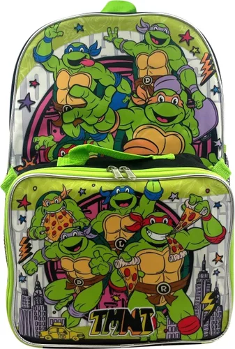 Vista 7 de Ruz Group - Mochila con licencia para niños de 16 pulgadas con lonchera extraíble, Verde, multi color, Tortugas Ninja