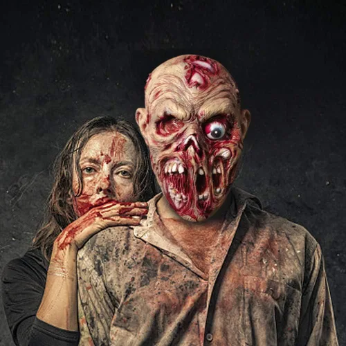 Vista 4 de Molezu Máscara de cabeza de zombi de látex espeluznante y espeluznante para Halloween fiesta cosplay accesorios sangrientos para adultos zombi