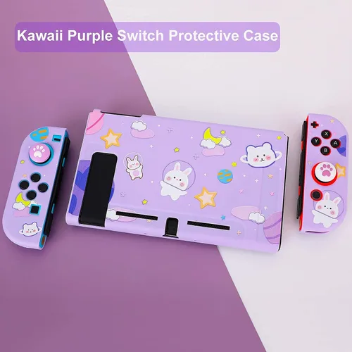 Vista 6 de Tscope Funda protectora acoplable para Nintendo Switch bonita funda delgada de TPU suave para consola NS y controladores Joy-Con con pantalla
