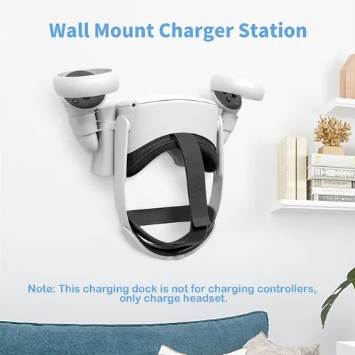 Vista 3 de VeeR Charging Dock for Quest 2VR Headset Charging Stand Compatible with Meta Quest 2 Accessories Wall Mount Charger Station USB-C Link Cable - White