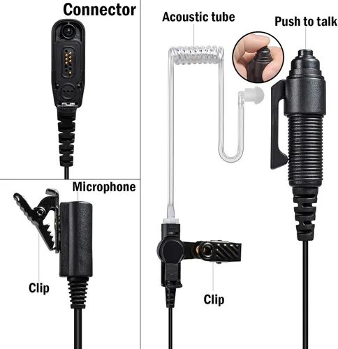 Vista 2 de Auriculares Walkie-Talkie, tres cables de tubo acústico con PTT para radio bidireccional Motorola XPR6350 XPR6550 XPR7550 APX 4000 6000 7000 HT