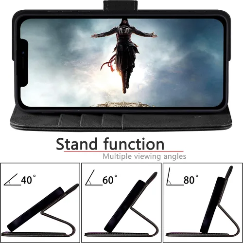 Vista 7 de DuckSky Funda tipo cartera de piel auténtica para iPhone 14 de 6.1 pulgadas con bloqueo RFID, 4 tarjeteros de crédito. Cuero auténtico. Funda