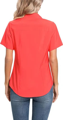 Vista 5 de Camisas básicas de oficina con cuello y botones para mujer, de fácil cuidado, de manga corta, con elástico