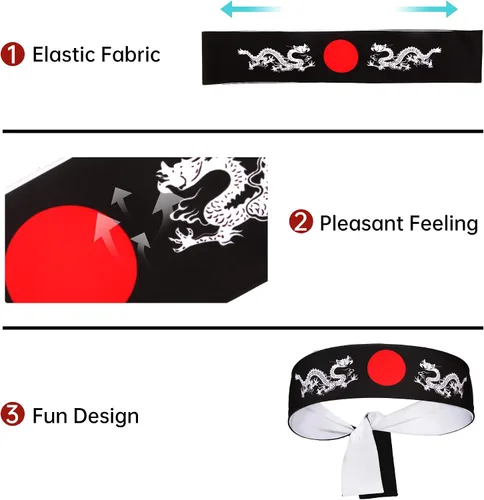 Vista 8 de Diadema reversible de guerrero, Bushido Hachimaki para karate, Halloween, sushi