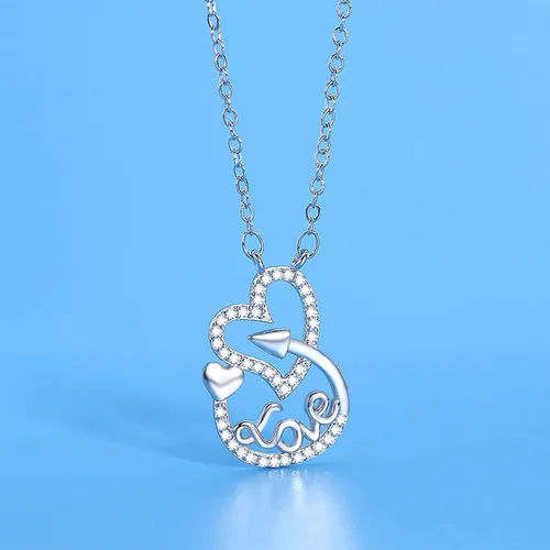 Vista 4 de Collar de corazón de amor de plata con diamante ajustable con dije de corazón de amor, joyería para el día de San Valentín para mujeres, niñas