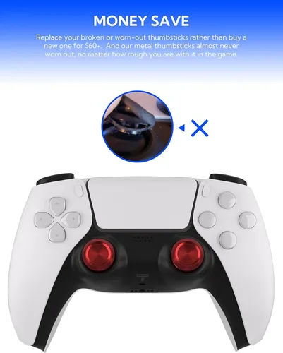 Vista 4 de Metal Thumbsticks for PS5 Controller, Aluminum Joystick Replacement Kit for Dualsense Controller Accessories (Red)