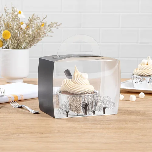 Vista 4 de Restaurantware Sweet Vision - Cajas individuales para cupcakes de 5 x 3.25 pulgadas, 100 cajas de exhibición desechables para cupcakes, con asa