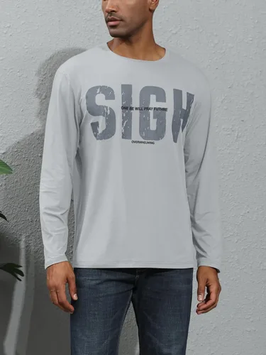 Vista 5 de Men's Fashion Long Sleeve T-Shirts Casual Workout Gym Regular Fit Breathable Jersey Printed Top