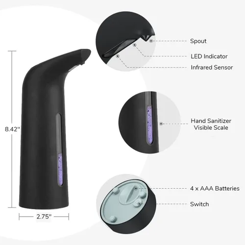 Vista 4 de Dispensador automático de jabón sin contacto, dispensador de jabón líquido sin contacto de 13.5 fl oz, dispensador de jabón para platos manos