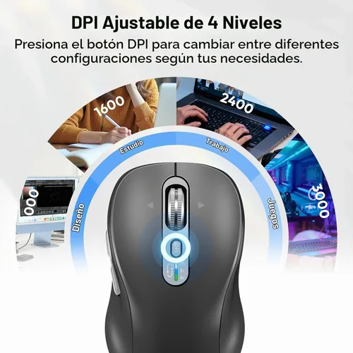 Vista 4 de CITLLA Ratón Bluetooth inalámbrico, recargable portátil, multidispositivo, DPI de 4 niveles, receptor USB-A y dos Bluetooth, multisistema