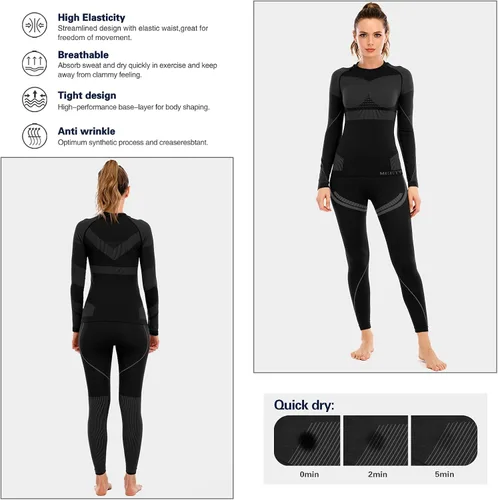 Vista 2 de MEETYOO Thermal Underwear for Women, Winter Warm Long Johns Thermal Sets Cold Weather Gear Base Layer for Skiing Running