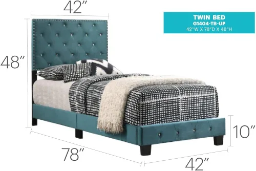 Vista 3 de Glory Furniture Suffolk - Cama individual tapizada de terciopelo, color verde