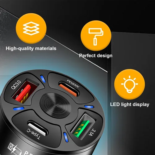 Vista 3 de Augeny Cargador de carga rápida para automóvil de 4 puertos, adaptador de encendedor de cigarrillos, carga automática súper rápida con QC 3.0, PD