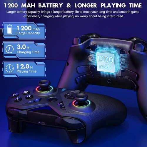 Vista 5 de Controlador inalámbrico Switch Pro para Nintendo Switch ControllerSwitch LiteOLED, controlador de interruptor RGB multiplataforma para Windows PC
