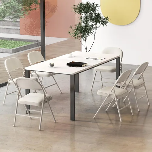 Vista 8 de GOFLAME Paquete de 6 sillas plegables, juego de sillas de comedor de tela con asiento acolchado y marco de metal, asiento comercial tapizado