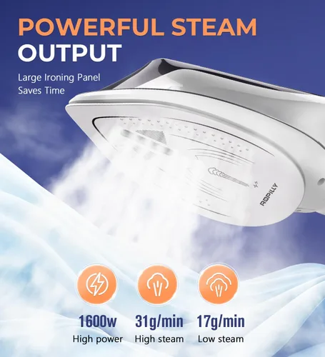 Vista 4 de Vaporizador para ropa, vaporizador y plancha 2 en 1 de 1600 W con placa de cerámica grande, potente vapor turbo, control inteligente de temperatura