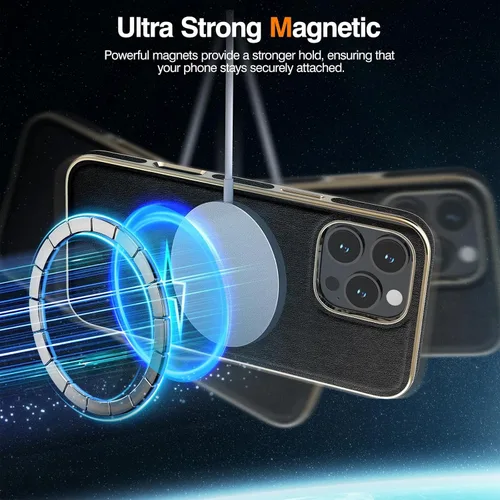 Vista 3 de LOHASIC Funda de piel para iPhone 16 Pro, funda magnética MagSafe, color Negro