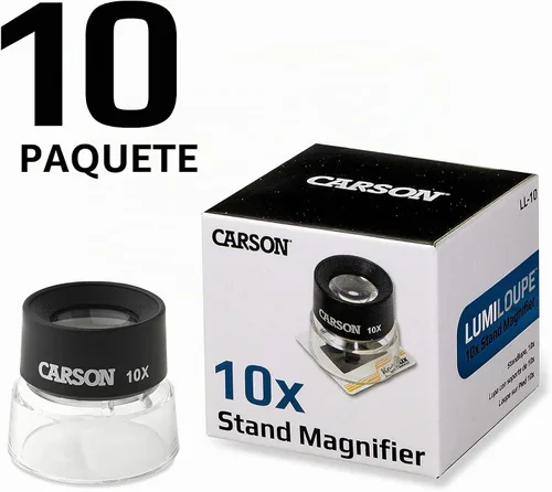 Vista 2 de Carson LumiLoupe 10x Power - Lupa de soporte preenfocada, juego de 10 (LL-10MU), negro/transparente