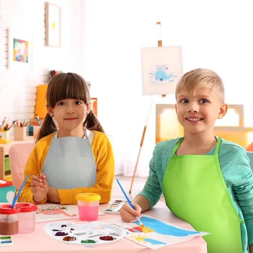 Vista 4 de Juego de 24 paletas de pintura para niños y niños, delantales de pintura, delantales de tela, suministros de fiesta, decoración de fiesta de arte