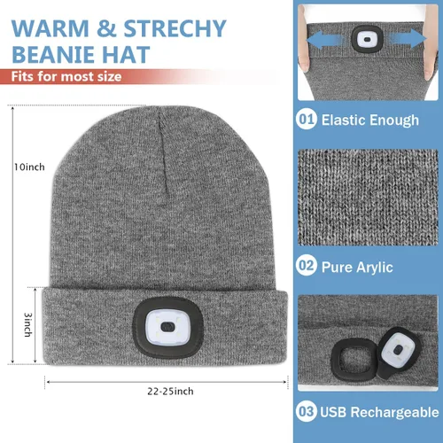 Vista 3 de Deilin Gorro unisex con la luz, regalos para chicos, gorro LED con linterna recargable de luz