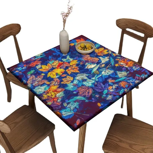 Vista 69 de Mantel redondo ajustable con borde elástico floral azul, mantel con borde elástico de estilo floral pastoral, almohadilla de mesa de poliéster
