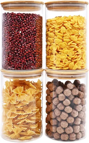 Vista 20 de SHOWIN Tarros de almacenamiento de pasta de vidrio de 73 onzas, tarros altos de vidrio con tapas de bambú, contenedor de espagueti, juego de 3