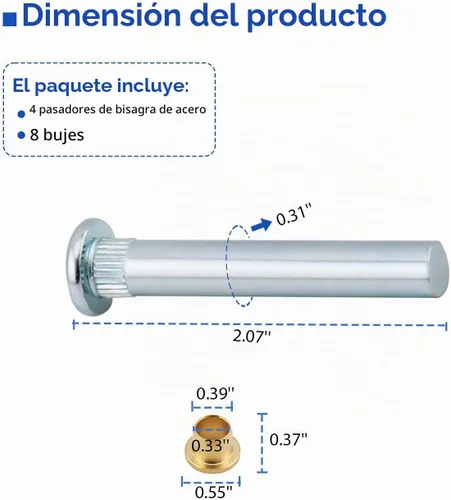 Vista 2 de Kit de reparación de bujes y pasador de bisagra de puerta delantera MXSAG