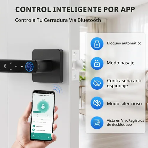 Vista 6 de Cerradura de puerta de huellas dactilares, perilla de puerta inteligente, cerraduras de puerta biométricas, con aplicación/código/llave