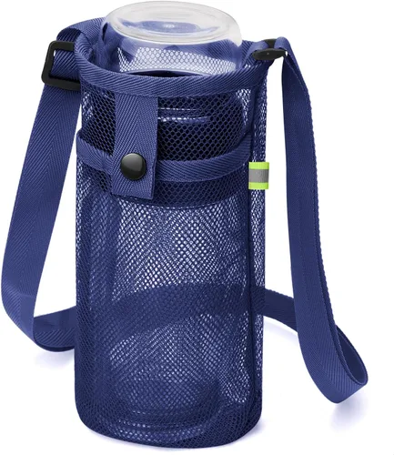 Vista 21 de Bolsa grande para botella de agua con correa, soporte de malla grande para botella de agua, correa para el hombro y bolsillo, soporte ligero