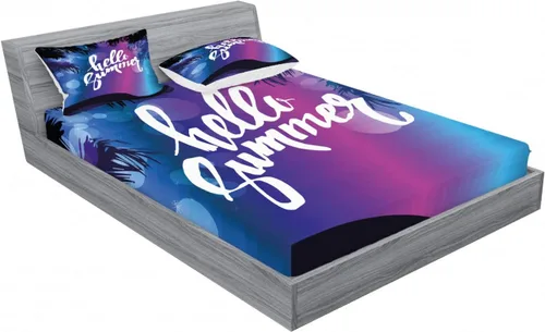 Vista 2 de Ambesonne Hello Summer 2 Pack Fitted Sheet & Pillow Sham Set, Vivid Night Palms, 4 Pcs Bedding Decor, Package Contains 2 Full Size Fitted Sheets & 4