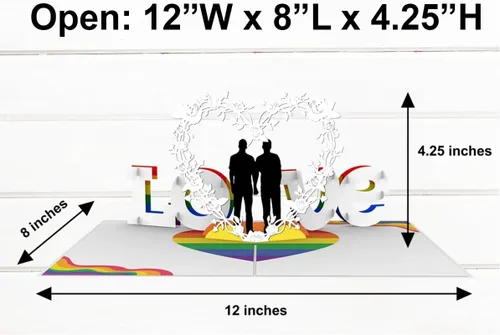 Vista 3 de iGifts And Cards Tarjeta desplegable 3D de corazón gay – Escultura floral Love is Love para el mes del orgullo, boda, aniversario y salida – Regalo