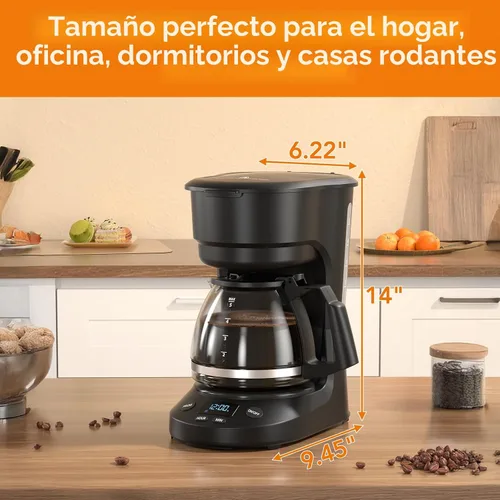Vista 8 de Electactic Cafetera programable de goteo para 5 tazas, una máquina de café compacta con reloj digital y temporizador programable de 24 horas